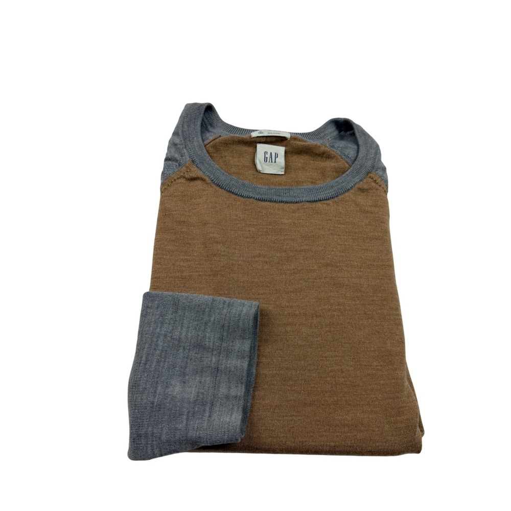 GAP Mens XL Tall‎ Brown Gray 100% Merino Wool Raglan Long Sleeve Sweater 07/17